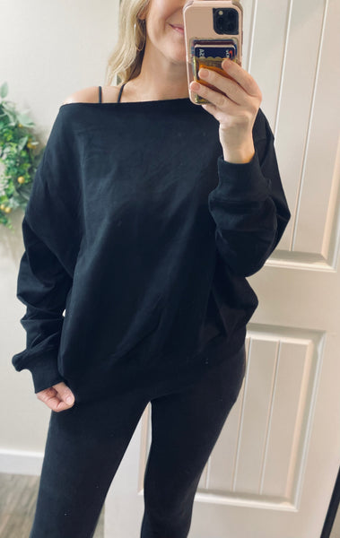 Birdie Off Shoulder Slouchy Pullover in Gray or Black