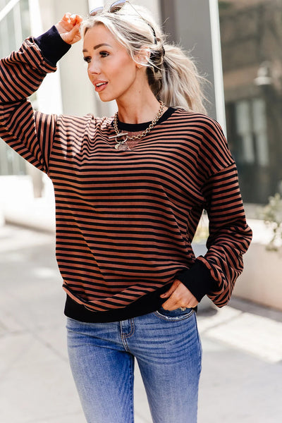 Ampersand Ave. Fleece Oversized Brown Stripes Pullover