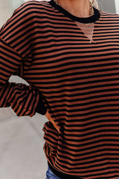 Ampersand Ave. Fleece Oversized Brown Stripes Pullover
