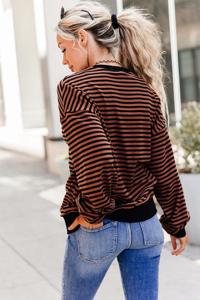 Ampersand Ave. Fleece Oversized Brown Stripes Pullover