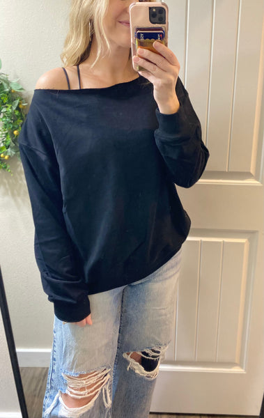 Birdie Off Shoulder Slouchy Pullover in Gray or Black