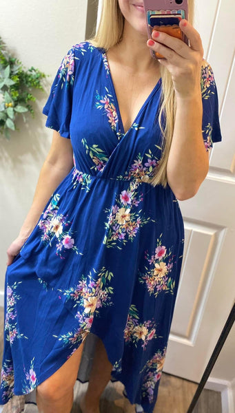 Navy and Teal Floral High-Lo Dress