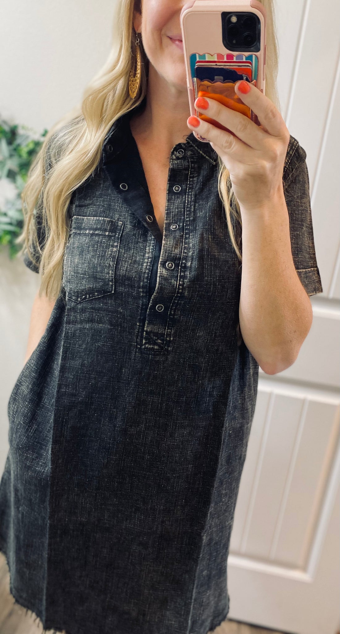 Black Mineral Wash Pocket Fray Dress