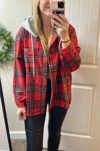 Brushed Plaid Hooded Jacket