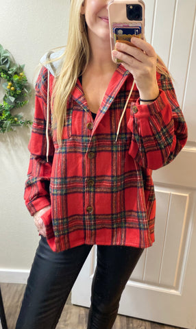 Brushed Plaid Hooded Jacket
