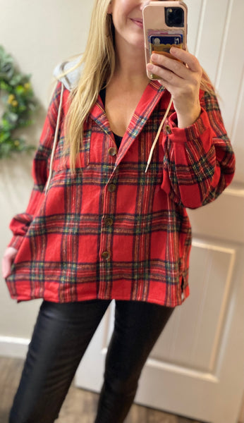 Brushed Plaid Hooded Jacket
