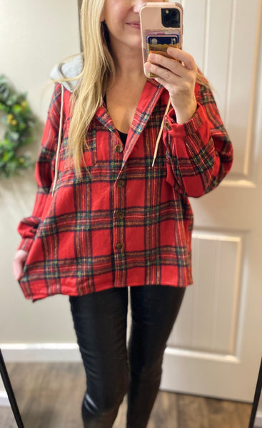 Brushed Plaid Hooded Jacket