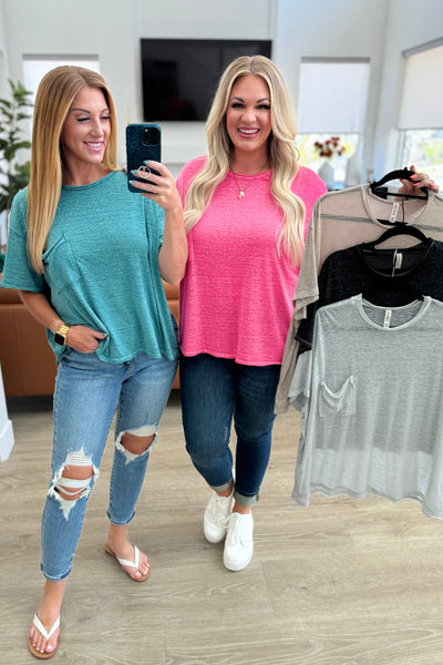 Mineral Wash Pocket Tee in Fuchsia