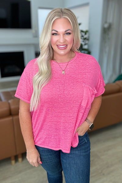 Mineral Wash Pocket Tee in Fuchsia