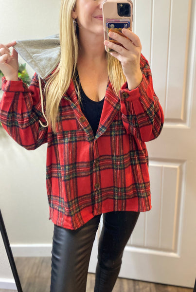 Brushed Plaid Hooded Jacket