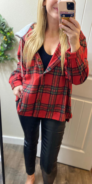 Brushed Plaid Hooded Jacket