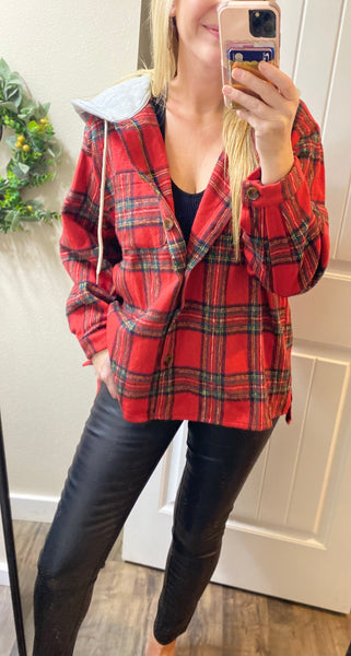 Brushed Plaid Hooded Jacket