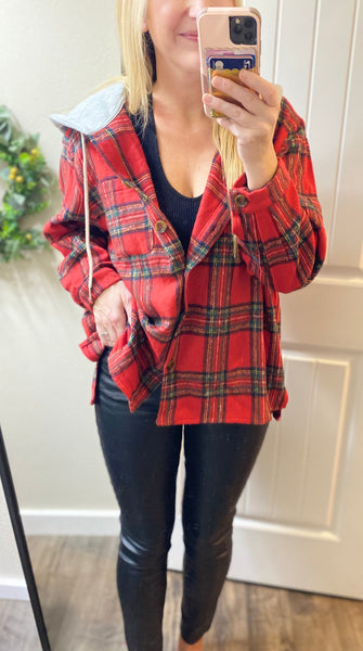 Brushed Plaid Hooded Jacket