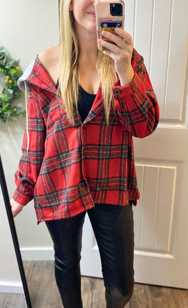 Brushed Plaid Hooded Jacket
