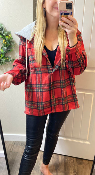 Brushed Plaid Hooded Jacket