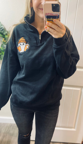 Embroidered Ghost 1/4 ZIp Pullover