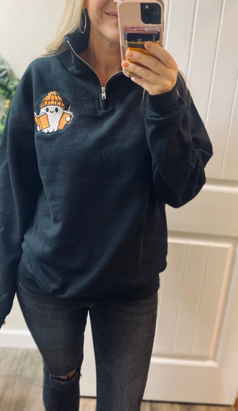 Embroidered Ghost 1/4 ZIp Pullover