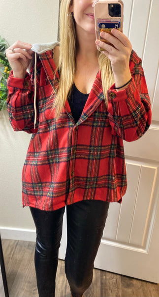 Brushed Plaid Hooded Jacket
