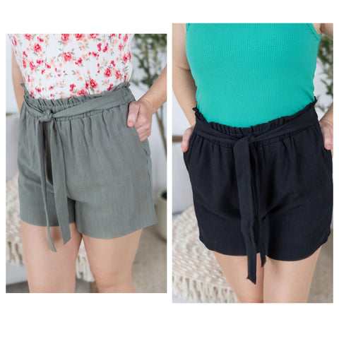 Olive or Black Linen Shorts