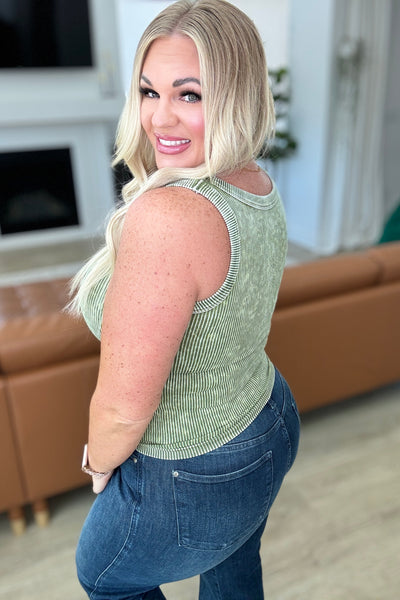 Reversible Ribbed Tank in Ash Olive
