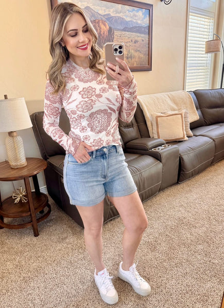 Floral Semi Sheer Lined Long Sleeve Top