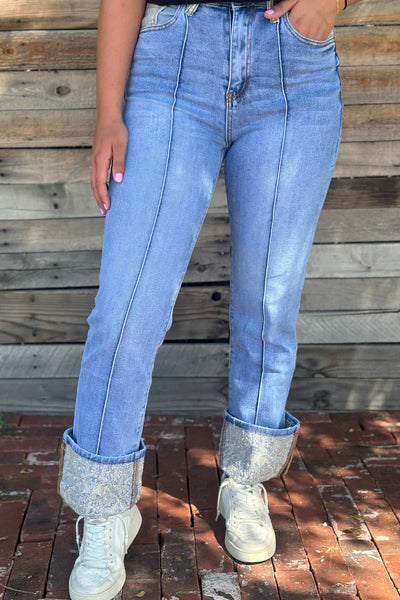 SK Embroidered Cuff Denim