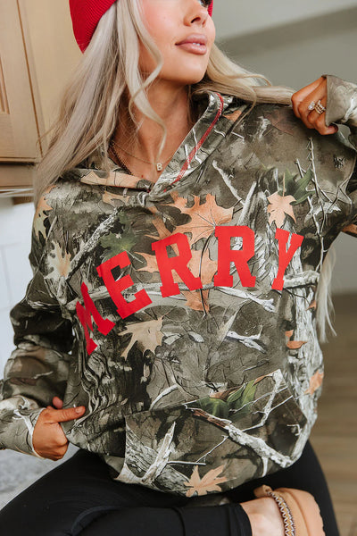 Preorder Holiday Ampersand Ave. Oversized Merry Camo Hoodie