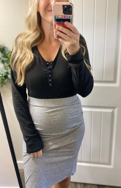 Grey Elastic Waist Pencil Skirt
