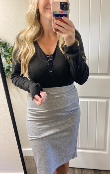 Grey Elastic Waist Pencil Skirt