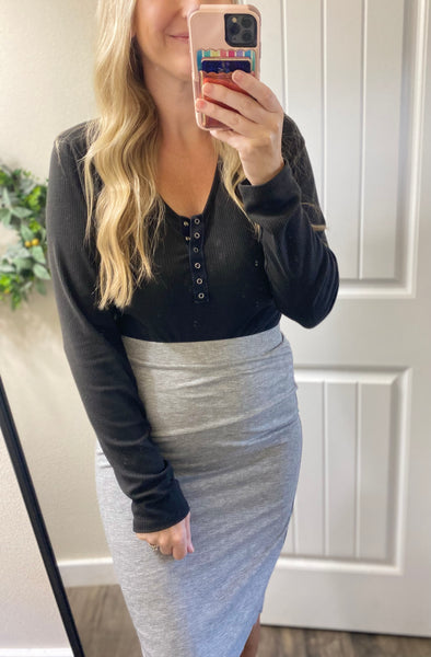 Grey Elastic Waist Pencil Skirt