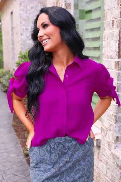 Jess Lea Tie Sleeve Button-up Blouses