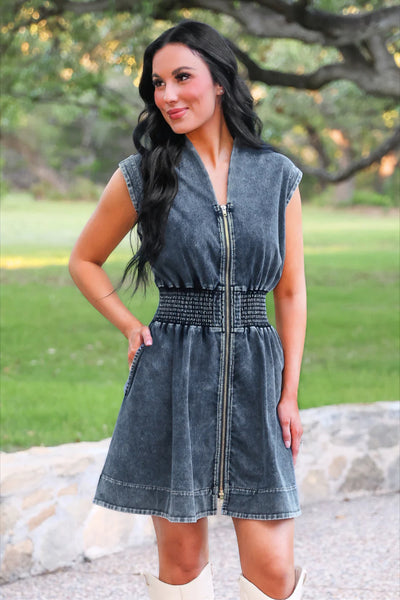 Jess Lea Denim Smocked Dresses (Black or Blue) *Preorder August