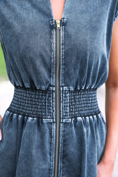 Jess Lea Denim Smocked Dresses (Black or Blue) *Preorder August