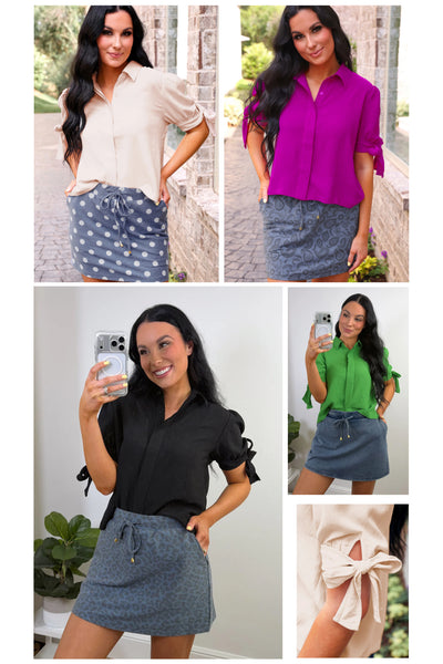 Jess Lea Tie Sleeve Button-up Blouses