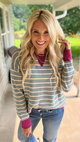 Slate Stripe Magenta Accent Long Sleeve