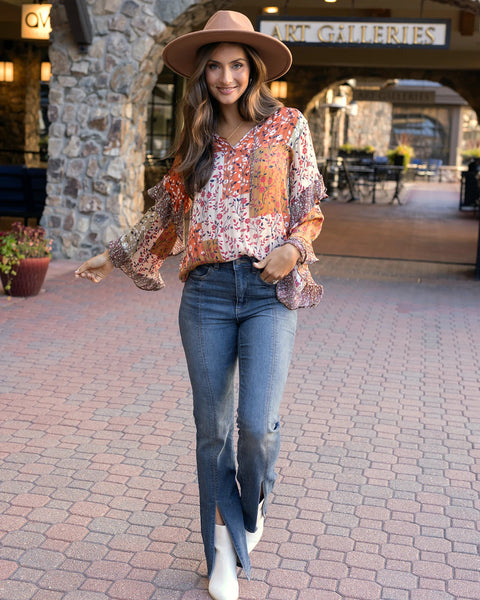 Sale! Patchwork Fall Ruffle Blouse