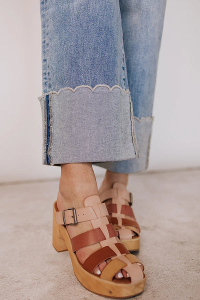 Ampersand Ave Scalloped Hem Cuff Wide Leg Denim