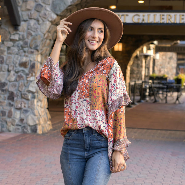 Sale! Patchwork Fall Ruffle Blouse