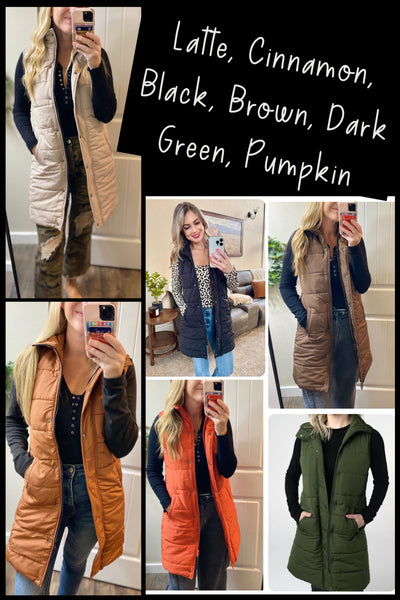 MM Long Vests (NEW Colors-Brown, Dark Green, Pumpkin, restock Black, Cinnamon, Latte)
