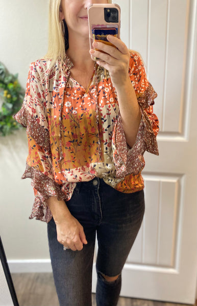 Sale! Patchwork Fall Ruffle Blouse