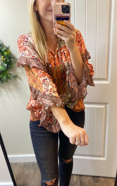 Sale! Patchwork Fall Ruffle Blouse