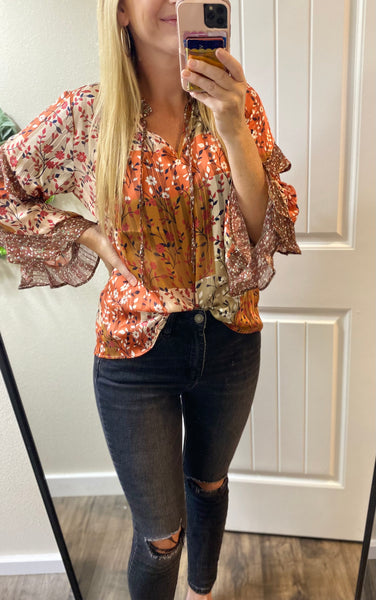 Sale! Patchwork Fall Ruffle Blouse