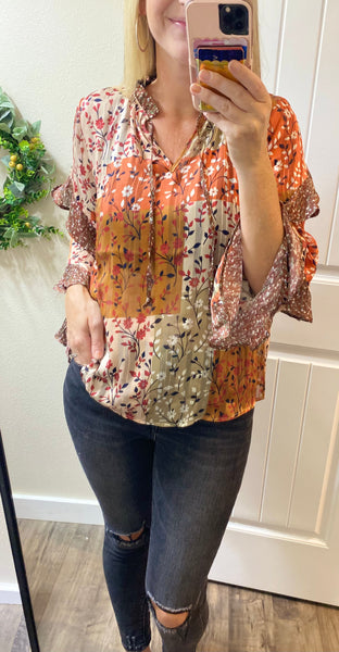 Sale! Patchwork Fall Ruffle Blouse