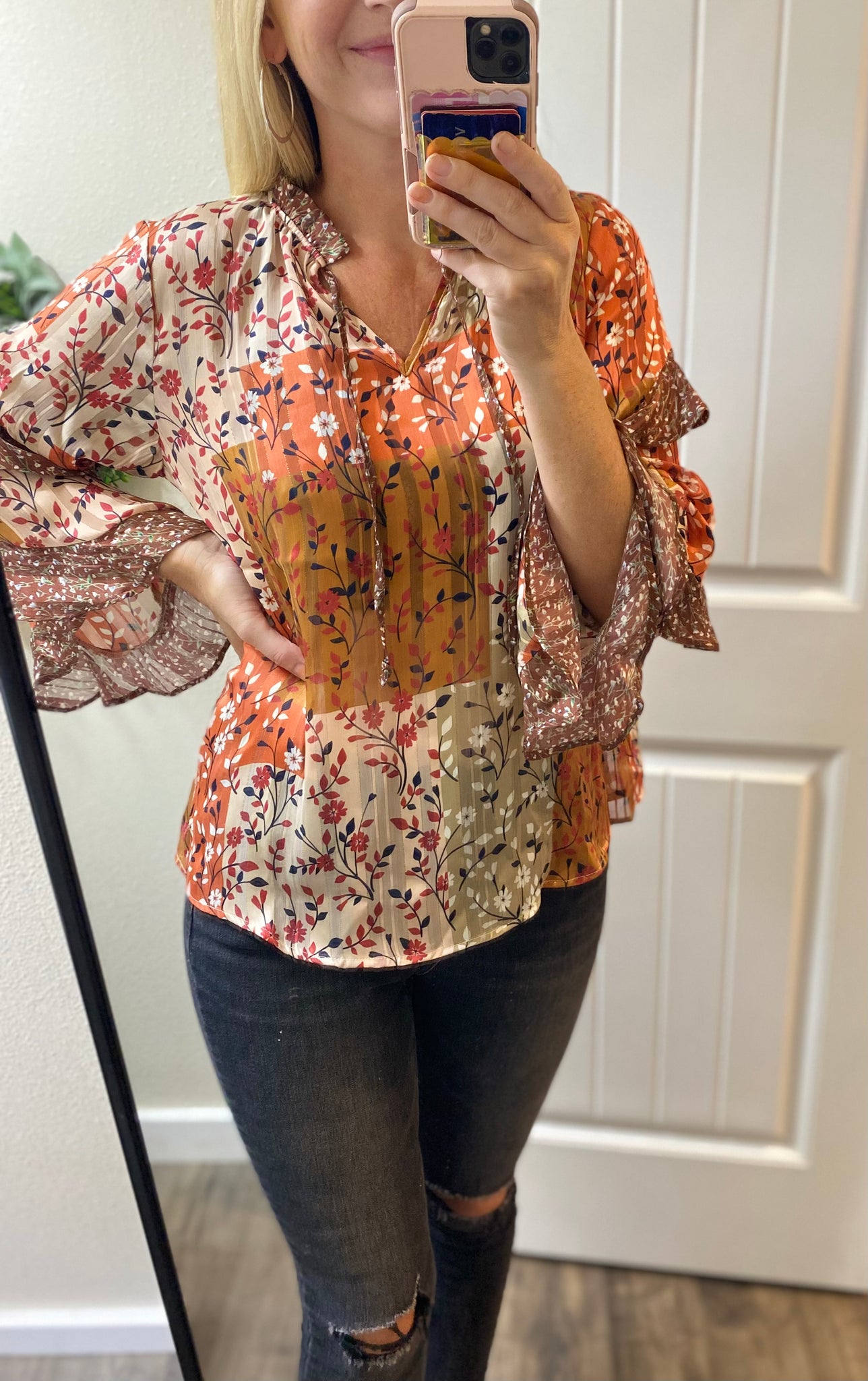Sale! Patchwork Fall Ruffle Blouse