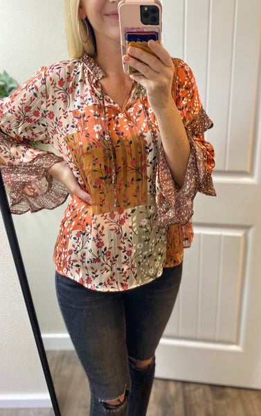Sale! Patchwork Fall Ruffle Blouse
