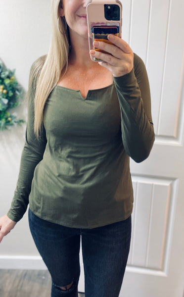 Olive Square Notch Long Sleeve