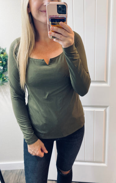 Olive Square Notch Long Sleeve