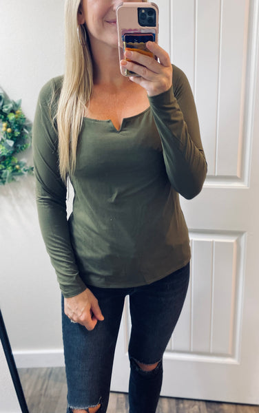 Olive Square Notch Long Sleeve
