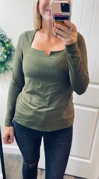 Olive Square Notch Long Sleeve