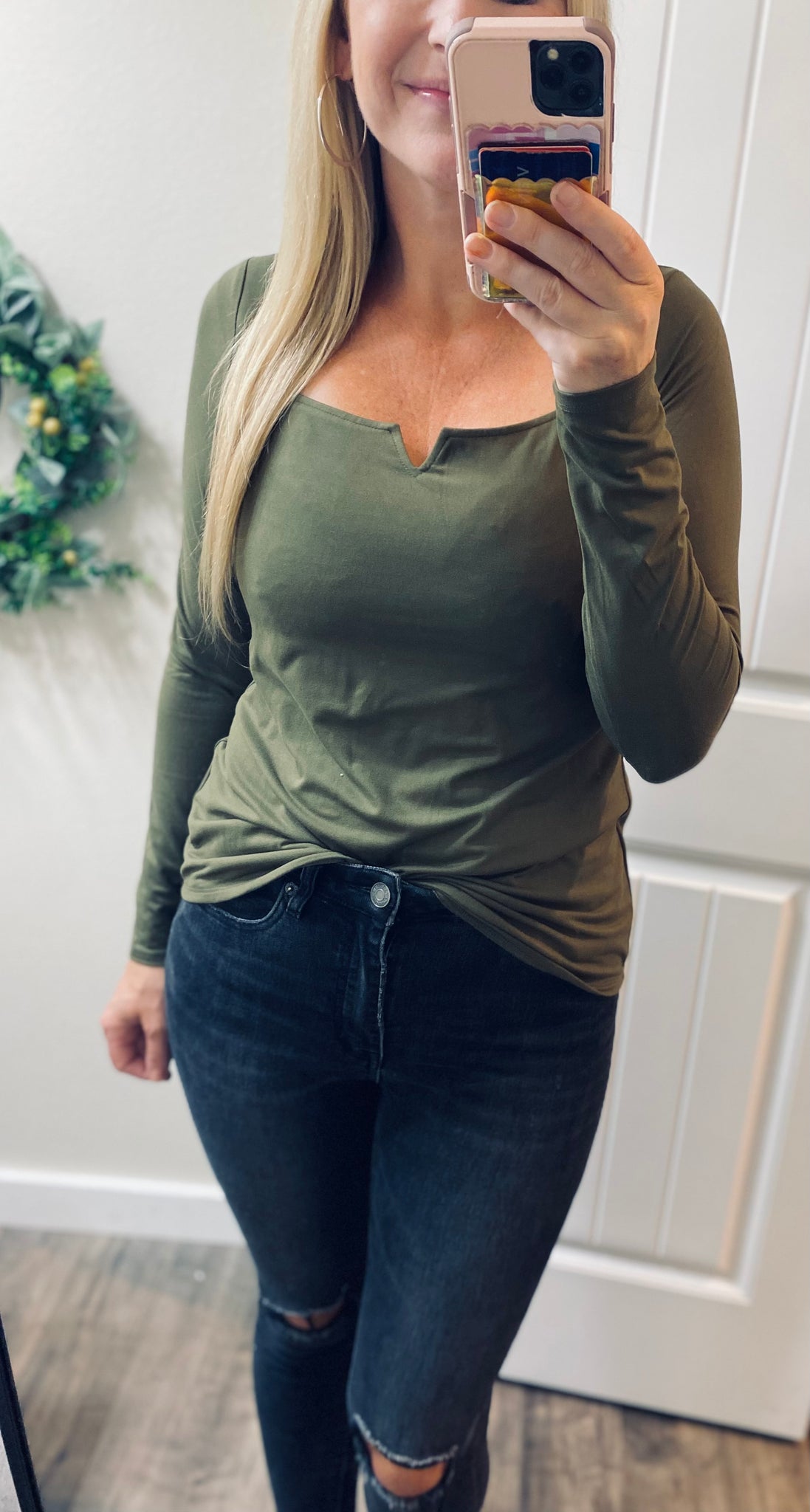 Olive Square Notch Long Sleeve